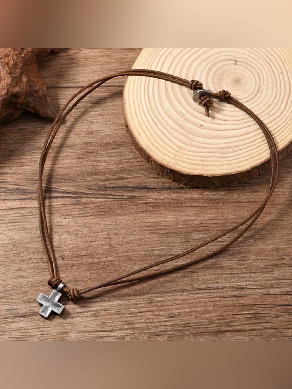 NWT Men’s Brown Cord Cross Pendant Necklace 20”